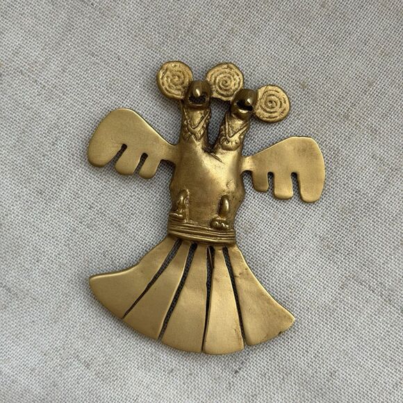 VINTAGE Pre-Columbian Style Double Bird Brooch Large Goddess Core Art Deco Rare - Picture 10 of 10